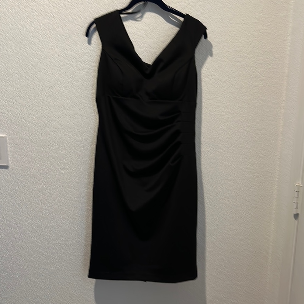 LBD Cache Bodycon black evening dress. Rushing on side and back. Size 14